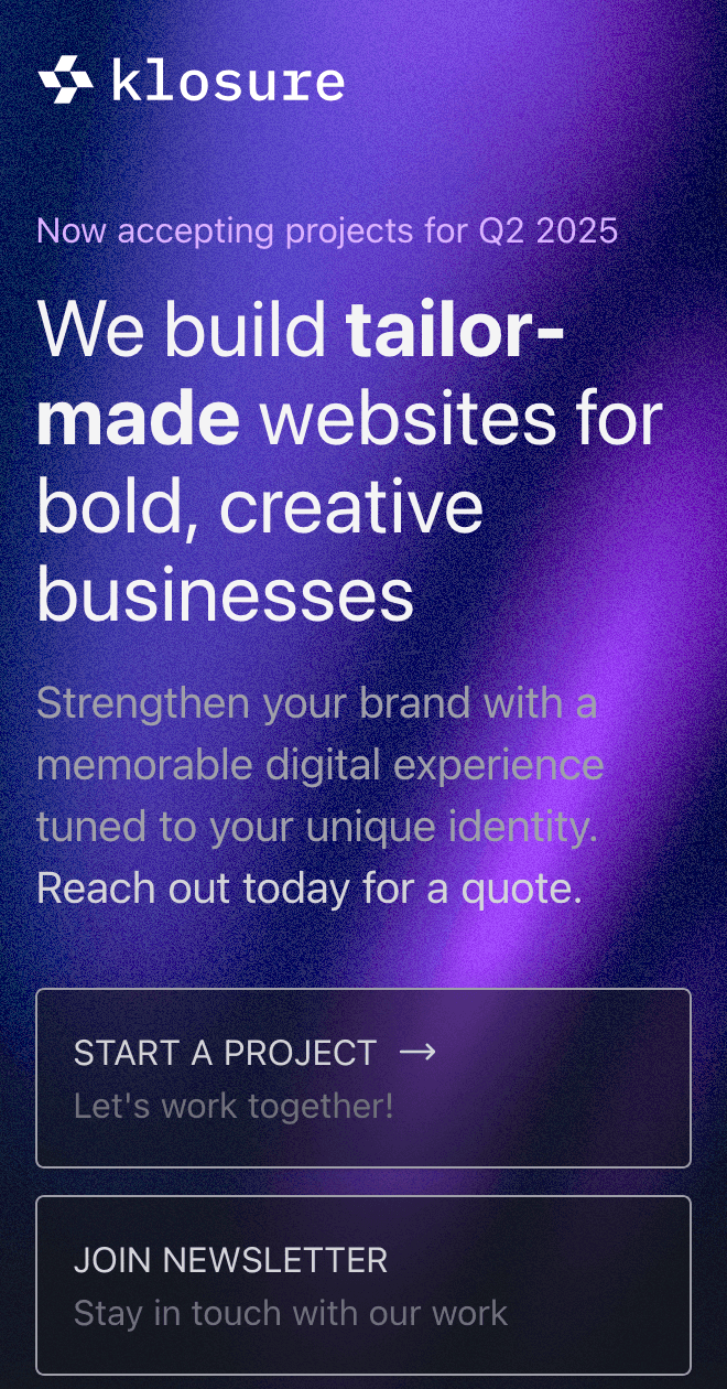 Screenshot of klosure.dev on mobile
